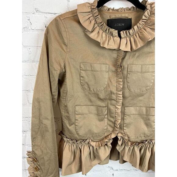 J.CREW beige chino ruffles stretch cotton pockets jacket blazer size 00 NWOT - Picture 2 of 13